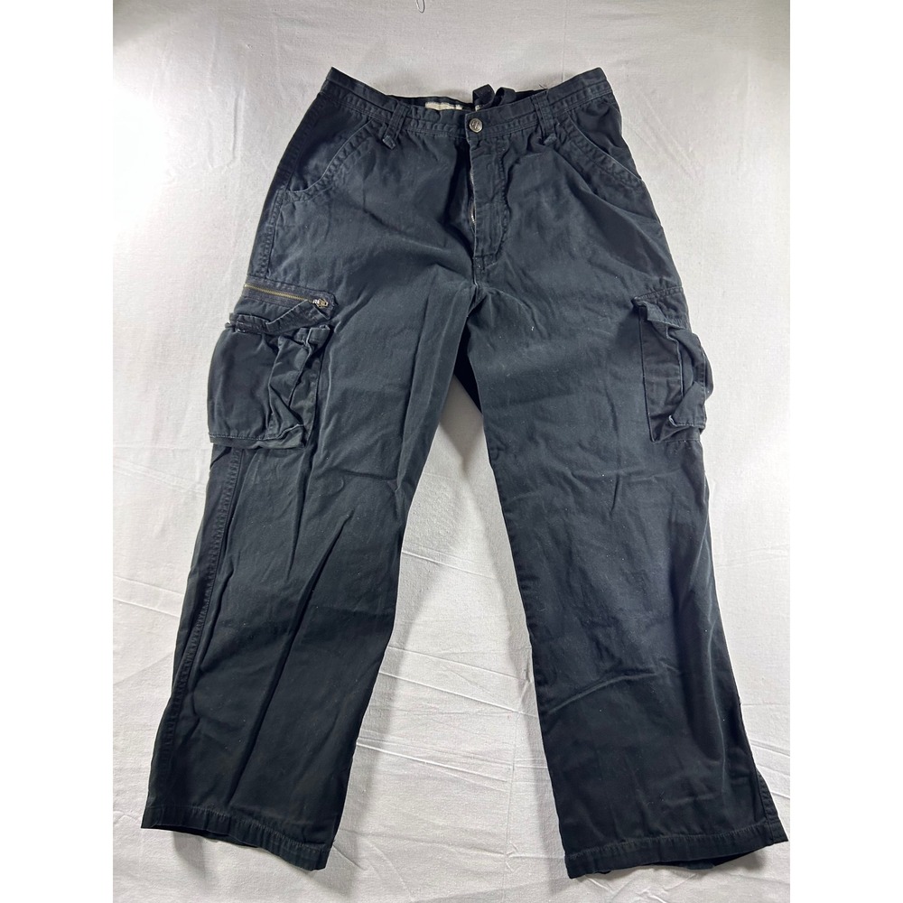 Eddie Domani Mens Black Cargo Pants Size 34x30 Ramie Cotton Blend Utility Work